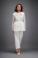 Semi-Sheer Geometric Cutout Jacket with Pants White color