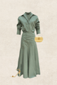 Poplin Flared Maxi Dress Olive Green color