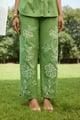 Green Floral Embroidered Linen Set Green color