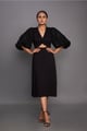 Dress Cut Out in Front with Oversized Sequence Sleeves Black color
