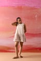 Cream Cotton Flex A-Line Embroidered Mini Dress - Label Ruiaan - Image 1
