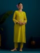 Notched Neck Long Yoke Kurta Lime Green color