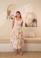 White Multicolor Printed Fit and Flare Midi Dress - BEYOND TARA - Image 1