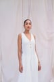 White Ribbed Long Top with Button Details White color