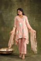 Peach  Jacquard Kurta with Silk Chanderi Pants Pink color