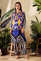 Multi Color Abstract Collared Neck Long Shirt with Pant Blue/Orange color