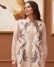 Beige Shirt with Sequence Leaves Work Beige color