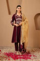 Wine Gota Scallop Dupatta Gold color