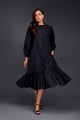 Shirt Dress with Pleated Frill Detailing on One Side Black color