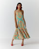 Color Sqaure Frill Dress Beige/Green/Blue color