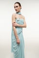 Light Blue Ruched Draped Dress with Stole Blue color