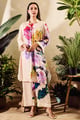 Cupro Satin Printed Flower Collared Kurta with Pant Off White color
