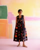 Hymn Midi Dress in Aloha Print Black/Orange/Yellow color