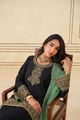 Black Embroidered Set with Green Organza Dupatta Black & Green color