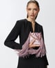 Mini Satin Clutch Bag with Fringes ANTIQUE PINK-GOLD color