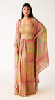 Satin Embroidered Cape Set Multicolor color
