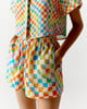 Color Square Shorts Beige/Green/Blue color