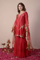 Red Embroidered Gharara Set Red color