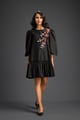 Puffed Sleeve Cut-Out Embroidered Dress Black/Rust color