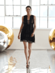 Black Mesh Trapese Dress with Bow Black color