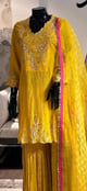 Mango Yellow Crush Silk Kurta with Sharara & Dupatta Yellow color
