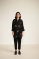 Black Silk Chanderi Shirt with Embroidery and Silk Chanderi Straight Pants Black color