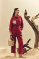 Crimson Emb Bigshirt & Pants Red color