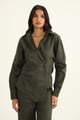 100% Linen Shirt Dark Green color