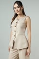 Linen Viscose Tailored Statement Button Front Waistcoat Beige color
