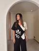 Mia Applique Wrap Top Black/Beige color