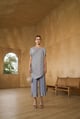 Metallic Kurti Drape Set Grey color