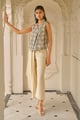Embroidered Sleeveless Top Beige color