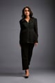 Semi-Sheer Geometric Cutout Jacket with Pants Black color