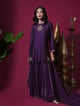 Deep Purple Flower Short Kurta Badla Palazzo Set Purple color