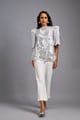Textured Silver Shimmer Top with Sculptural Shoulders and Cropped Pants Silver color