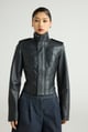 Vixen - Cropped Leather Power Jacket Black color
