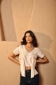 Bow Sherbet Cropped Top Cream color