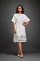 Dress with Belted Waist and Metallic Geometric Hemline Silver & White color