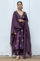 Deep Purple Golden Embroidered Raw Silk Salwar Suit with Silk Organza Dupatta Purple color