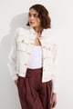 Denim Button Front Tailored Jacket Ivory color