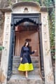 Black-Neon Gather Maxi Dress Black color
