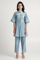 Pacific Blue Abe 2.5 - Tonal Embroidery Peplum Tunic Set White color