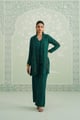 Pine Satin Crepe Embroidered Matching Set Green color