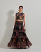 Black Botanical Poplin Lycra Crop Top with Tiered Skirt Black color