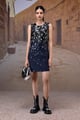 Navy Poly Wool Sequin Embellished Sleeveless Dress Navy color