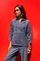 Embroidered Denim Popover Top Indigo color