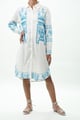 Blue Sindhi Thread Work Cotton Linen Dress White color
