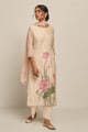 Parchment Beige Woven Kurta with Lotus Print Parchment Beige color