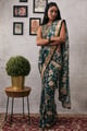 Mehr Embroidered Pre-Draped Brocade Saree Green color
