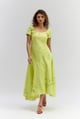 Lime Green  Patch Embroidered A-Line Midi Dress